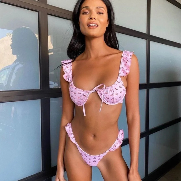 NEW! “Cherry Berry” Ruffle Tie Front Bikini Top 🍒 - Picture 2 of 14